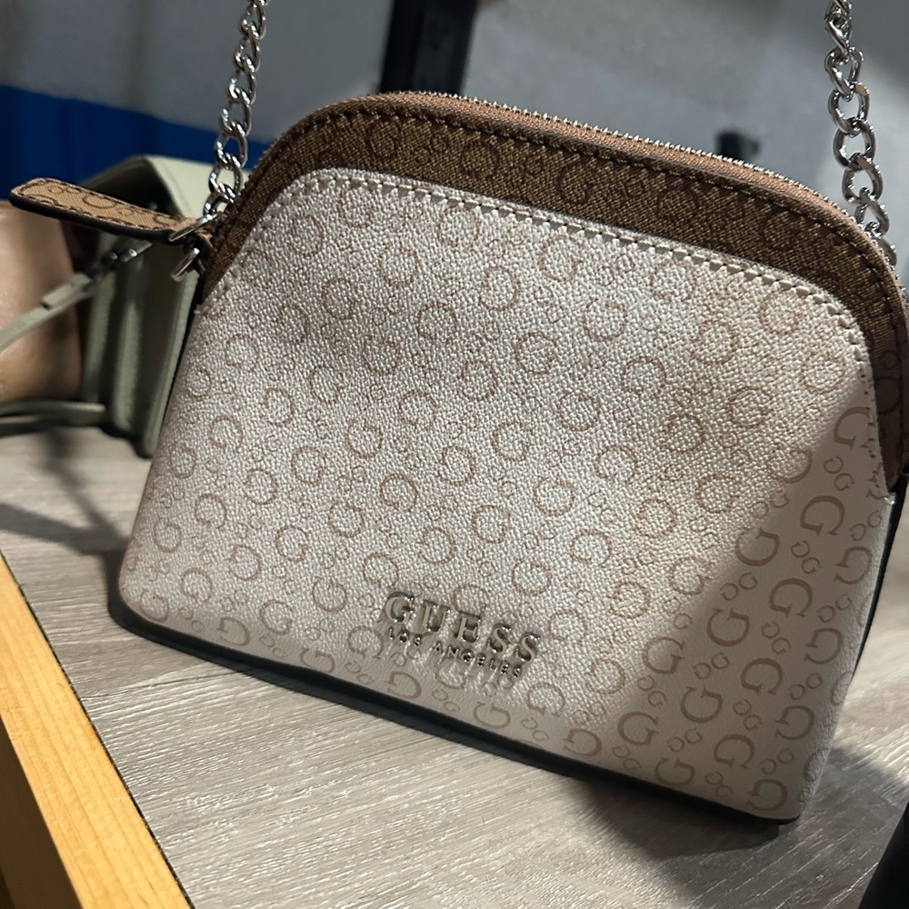 GUESS Tan and Cream Crossbody Bag